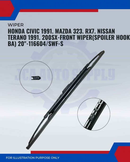 Front Wiper (Spoiler Hook BA)-Honda Civic. Mazda 323. RX7. Nissan Terano 200SX-20inch-117604/SWF-S