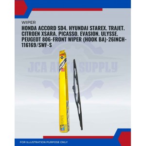 Front Wiper (Hook BA)-Honda Accord SD4. Hyundai Starex. Trajet. Citroen XSara. Picasso. Evasion. Fiat Ulysse. Peugeot 806-26 Inch-116169SWF-S