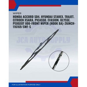 Front Wiper (Hook BA)-Honda Accord SD4. Hyundai Starex. Trajet. Citroen XSara. Picasso. Evasion. Fiat Ulysse. Peugeot 806-26 Inch-116169SWF-S