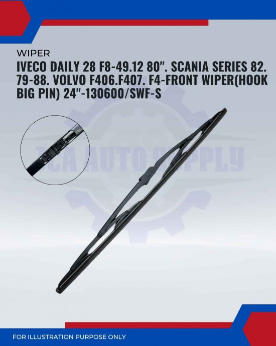 Front Wiper (Hook Big Pin)-Iveco daily 28 F8-49. 12 80”. Scania Series 82. 79/88. Volvo F406. F407. F4-24inch-130600/SWF-S