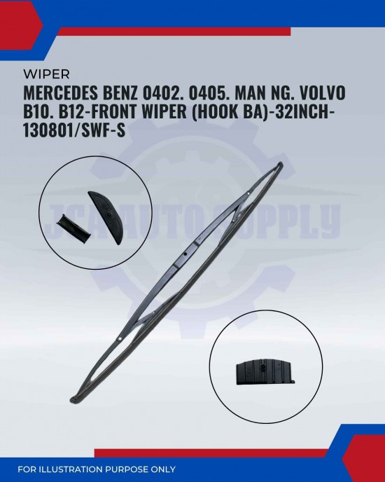 Front Wiper (Hook BA)-Mercedes Benz 0402. Man Ng. Volvo B10. B12-32 Inch-130801SWF-S Front Wiper (Hook BA)-Mercedes Benz 0402. Man Ng. Volvo B10. B12-32 Inch-130801SWF-S