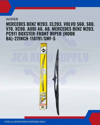 Front Wiper (Hook BA)-Mercedes Benz W203. CL203. Volvo S60. S80. V70. XC90. Audi A6. A8. Porsche 911. Boxster-22 Inch-116191SWF-S