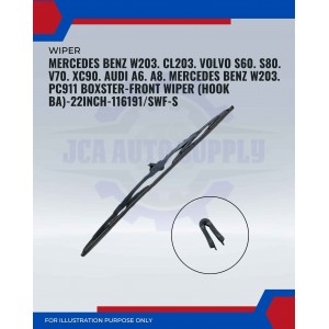 Front Wiper (Hook BA)-Mercedes Benz W203. CL203. Volvo S60. S80. V70. XC90. Audi A6. A8. Porsche 911. Boxster-22 Inch-116191SWF-S