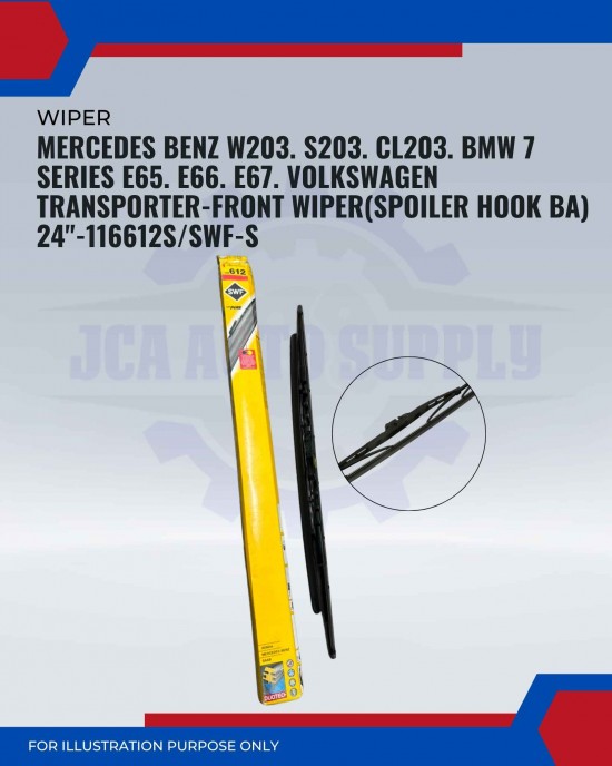Front Wiper (Spoiler Hook BA)-Mercedes Benz W203. S203. CL203. BMW 7 Series E65. E66. E67. Volkswagen Transporter-24inch-116612s/SWF-S