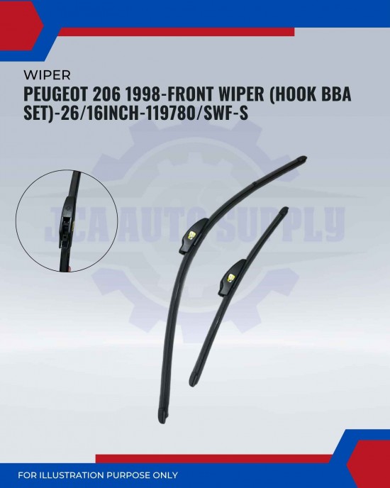 Front Wiper (Hook BBA Set)-Peugeot 206 1998-26/16 Inch-119780/SWF-S