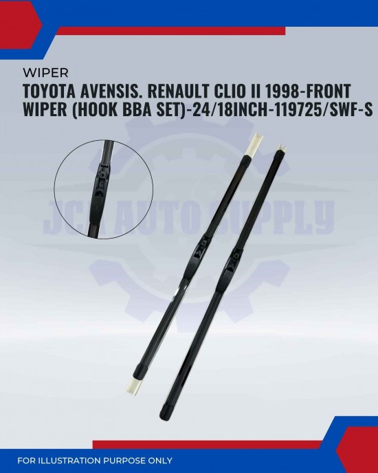 Front Wiper (Hook BBA Set)-Toyota Avensis. Renault Clio II 1998-24/18 Inch-119725/SWF-S Front Wiper (Hook BBA Set)-Toyota Avensis. Renault Clio II 1998-24/18 Inch-119725/SWF-S