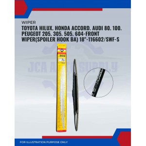Front Wiper (Spoiler Hook BA)-Toyota Hilux. Honda Accord. Audi 80. 100. Peugeot 205. 305. 505. 604-18inch-117602/SWF-S