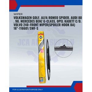 Front Wiper (Spoiler Hook BA)-Volkswagen Golf. Alfa Romeo Spider. Audi 80. 90. Mercedes Benz G-class. Opel Kadett C/D. Volvo 240-16inch-116601/SWF-S