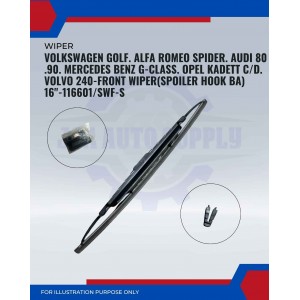 Front Wiper (Spoiler Hook BA)-Volkswagen Golf. Alfa Romeo Spider. Audi 80. 90. Mercedes Benz G-class. Opel Kadett C/D. Volvo 240-16inch-116601/SWF-S