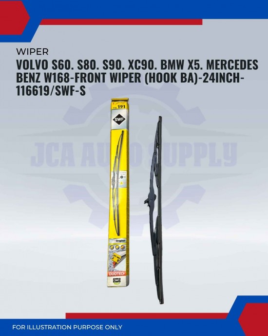 Front Wiper (Hook BA)-Volvo S60. S80. S90. XC90. BMW X5. Mercedes Benz W168-24 Inch-116619SWF-S