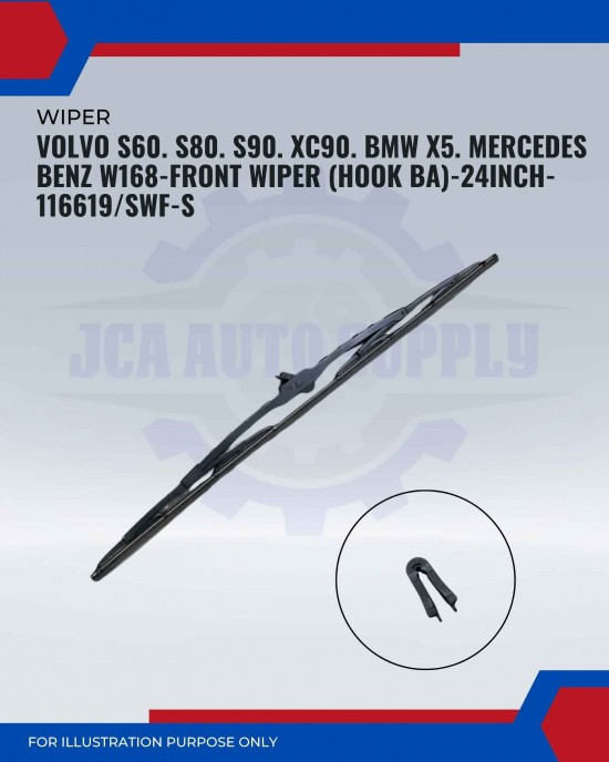 Front Wiper (Hook BA)-Volvo S60. S80. S90. XC90. BMW X5. Mercedes Benz W168-24 Inch-116619SWF-S