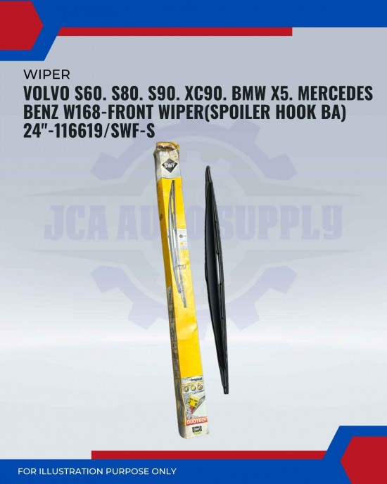 Front Wiper (Spoiler Hook BA)-Volvo S60. S80. S90. XC90. BMW X5. Mercedes Benz W168-24inch-116619/SWF-S