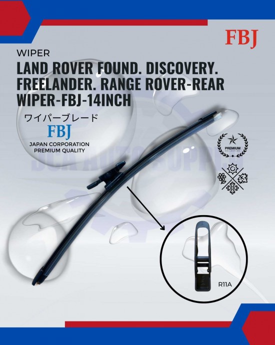 Showing image for Land Rover Found. Discovery. Freelander. Range Rover-Rear Wiper-FBJ-14inch Land Rover Found. Discovery. Freelander. Range Rover-Rear Wiper-FBJ-14inch WIPER-WIPER TANK MOTOR-WIPER NOZZLE image