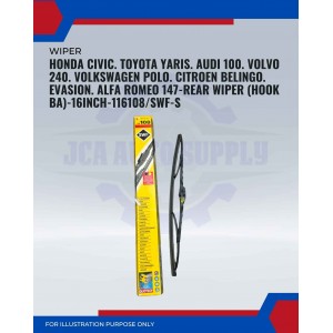 Rear Wiper-Honda Civic. Toyota Yaris. Audi 100. Volvo 240. Volkswagen Polo. Citroen Belingo. Evasion. Alfa Romeo 147-16 Inch-116108SWF-S