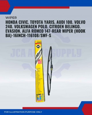 Rear Wiper-Honda Civic. Toyota Yaris. Audi 100. Volvo 240. Volkswagen Polo. Citroen Belingo. Evasion. Alfa Romeo 147-16 Inch-116108SWF-S