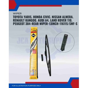 Rear Wiper-Toyota Yaris. Honda Civic. Nissan Almera. Renault Kangoo. Audi A4. Land Rover 110. Peugeot 304-13inch-116115/SWF-S