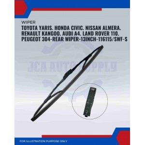 Rear Wiper-Toyota Yaris. Honda Civic. Nissan Almera. Renault Kangoo. Audi A4. Land Rover 110. Peugeot 304-13inch-116115/SWF-S Rear Wiper-Toyota Yaris. Honda Civic. Nissan Almera. Renault Kangoo. Audi A4. Land Rover 110. Peugeot 304-13inch-116115/SWF-S