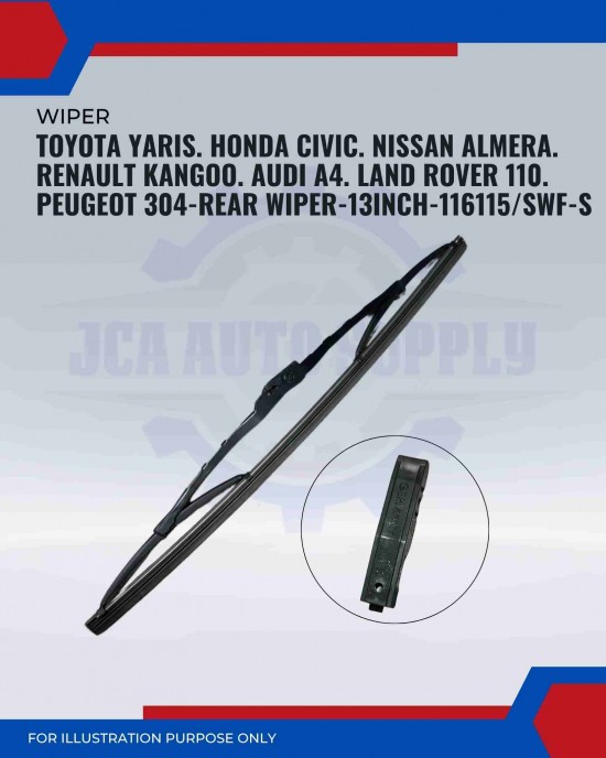 Rear Wiper-Toyota Yaris. Honda Civic. Nissan Almera. Renault Kangoo. Audi A4. Land Rover 110. Peugeot 304-13inch-116115/SWF-S
