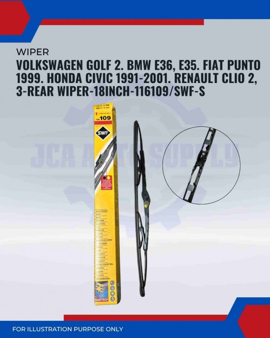 Rear Wiper-Volkswagen Golf 2. BMW E36, E35. Fiat Punto. Honda Civic. Renault Clio 2&3-18inch-116109/SWF-S Rear Wiper-Volkswagen Golf 2. BMW E36, E35. Fiat Punto. Honda Civic. Renault Clio 2&3-18inch-116109/SWF-S