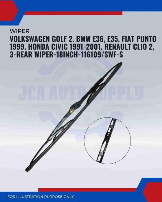 Rear Wiper-Volkswagen Golf 2. BMW E36, E35. Fiat Punto. Honda Civic. Renault Clio 2&3-18inch-116109/SWF-S Rear Wiper-Volkswagen Golf 2. BMW E36, E35. Fiat Punto. Honda Civic. Renault Clio 2&3-18inch-116109/SWF-S